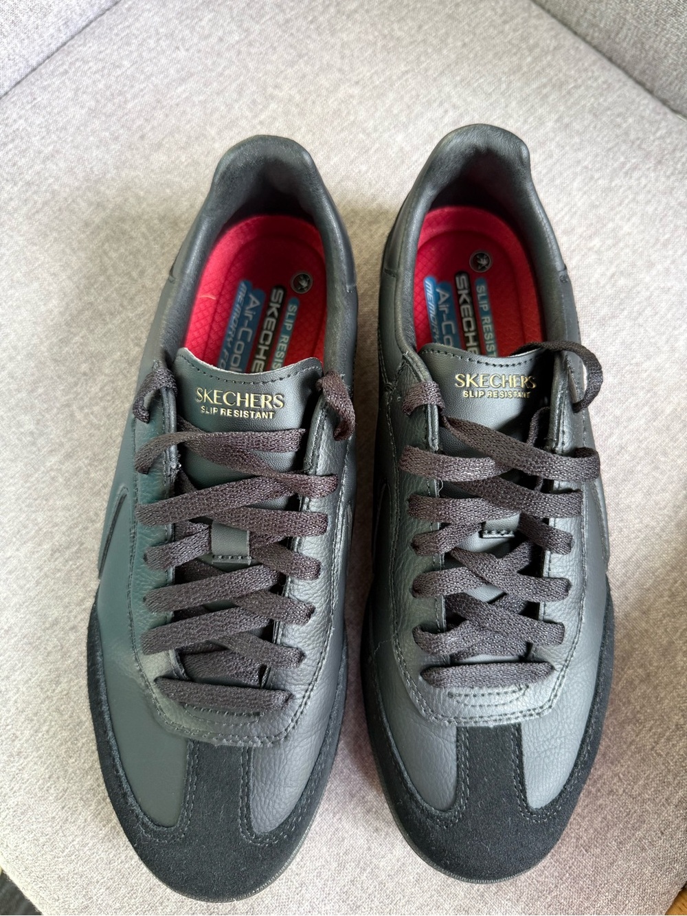Skechers Men's Black and Red Slip-Resistant Sneakers